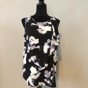 Sleeveless Floral Top with Ruffle Accent